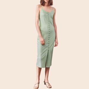 Simple Retro Pastel Mint Green Button Front Midi Dress Size Medium